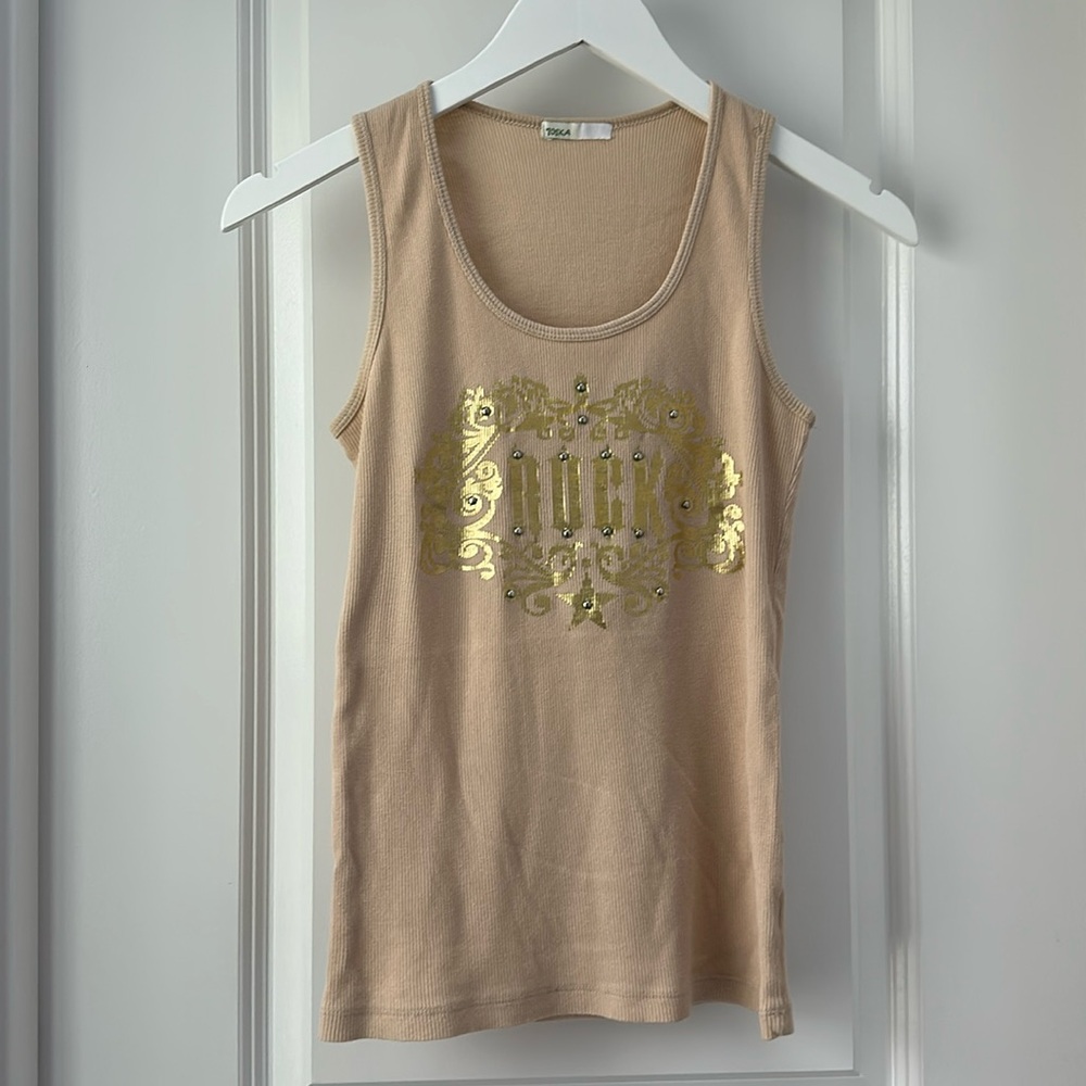 Beige & Gold Tank Top “Rock” Design